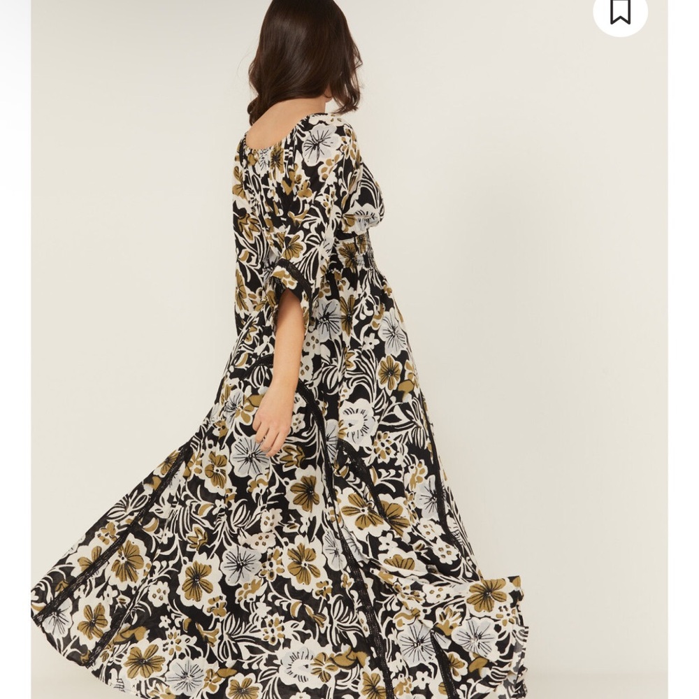 NWT Free People Printed Dixie V Neck 3/4 Sleeve Maxi Dress - Picture 2 of 11